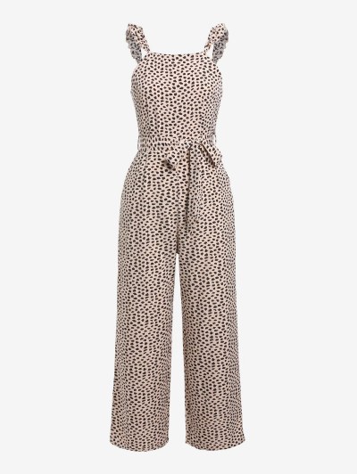 Animal Spotted Print Ruffles Belted Jumpsuit
