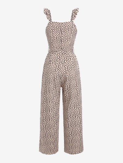 Animal Spotted Print Ruffles Belted Jumpsuit