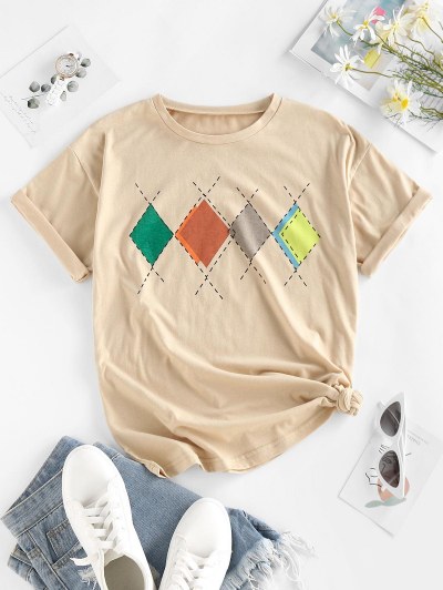 Argyle Print Loose T Shirt