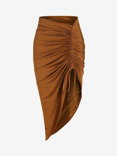 Asymmetrical Silky Cinched Front Midi Skirt