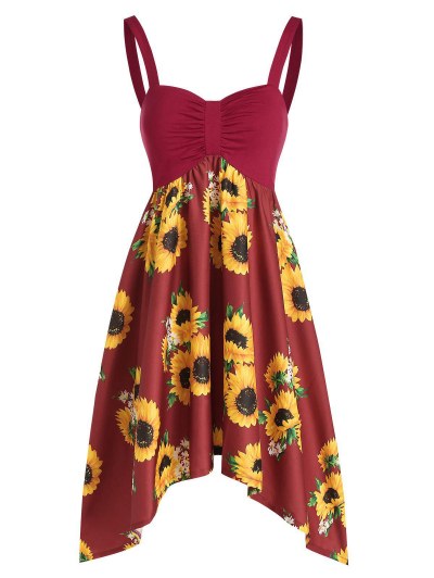 Backless Asymmetric Sunflower Summer Dress