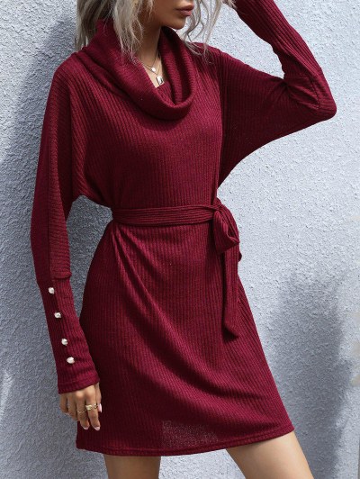 Batwing Sleeve Cowl Neck Sweater Dress