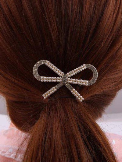 Bowknot Shape Faux Pearl Diamante Hair Clip
