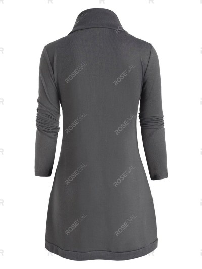 Buckle Closure Mix Knit Longline Cardigan