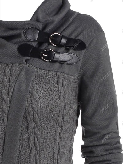 Buckle Closure Mix Knit Longline Cardigan