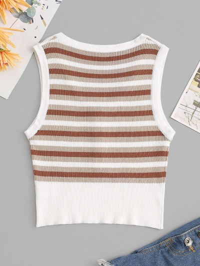 Button Loop Striped Knitted Tank Top