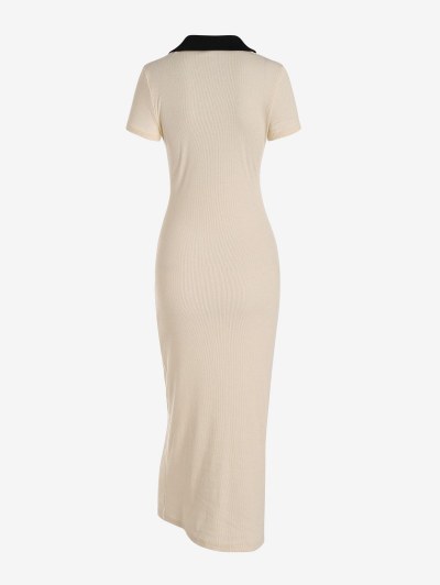 Button Placket Colorblock Midi Dress