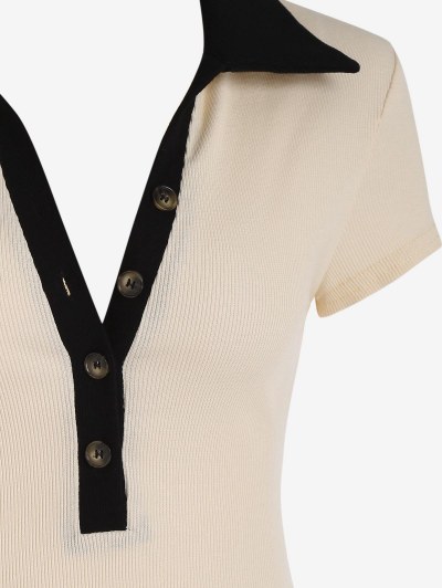 Button Placket Colorblock Midi Dress