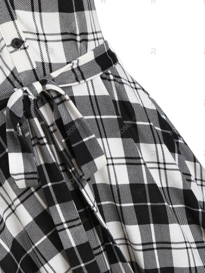 Button Two Tone Plaid Irregular Shirt Dress