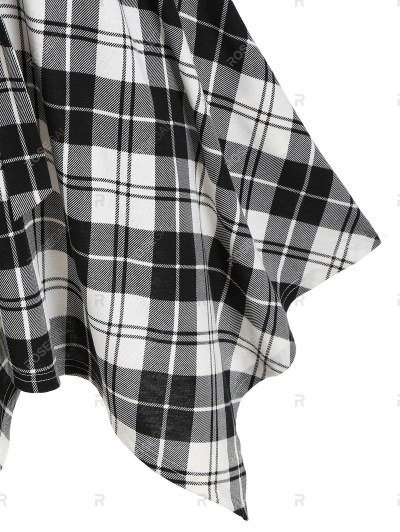 Button Two Tone Plaid Irregular Shirt Dress