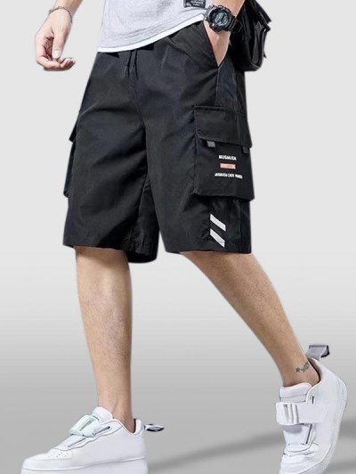 Camouflage Spliced Multi-pocket Drawstring Cargo Shorts
