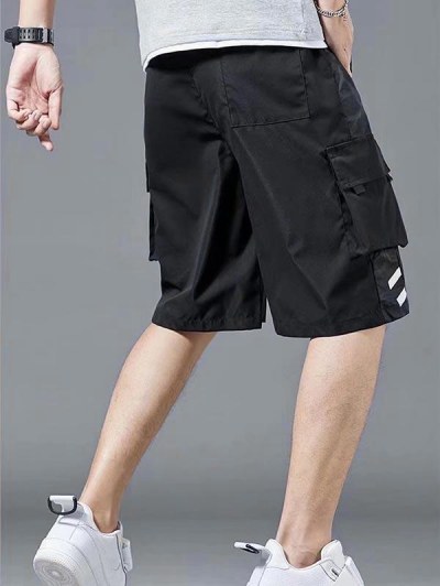 Camouflage Spliced Multi-pocket Drawstring Cargo Shorts