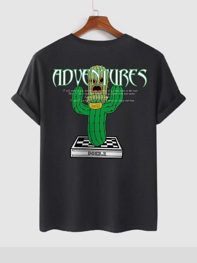 Cartoon Cactus Letter Printed Graphic Casual T-shirt