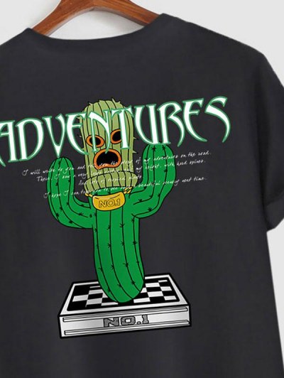 Cartoon Cactus Letter Printed Graphic Casual T-shirt