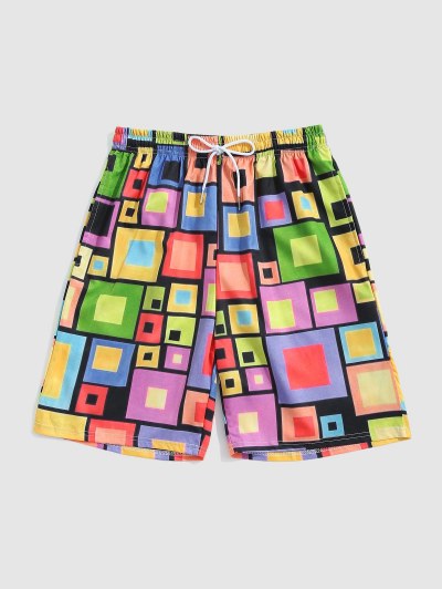 Checkered Print Drawstring Pocket Shorts