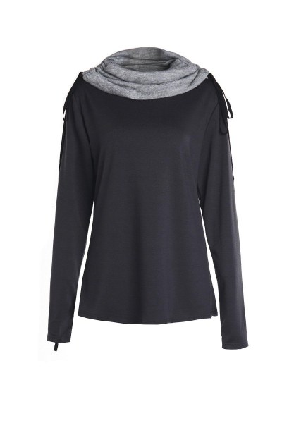 Chic Long Sleeve Turtle Neck Spliced Women's Sweatshirt