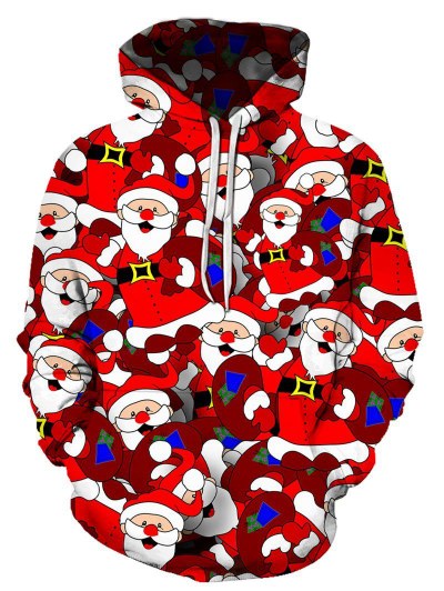 Christmas Santa Claus Drawstring Front Pocket Hoodie