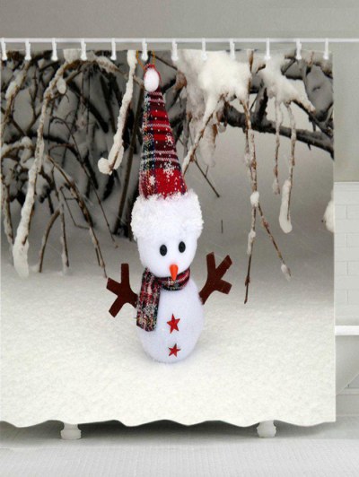 Christmas Snowfield Snowman Print Fabric Waterproof Shower Curtain