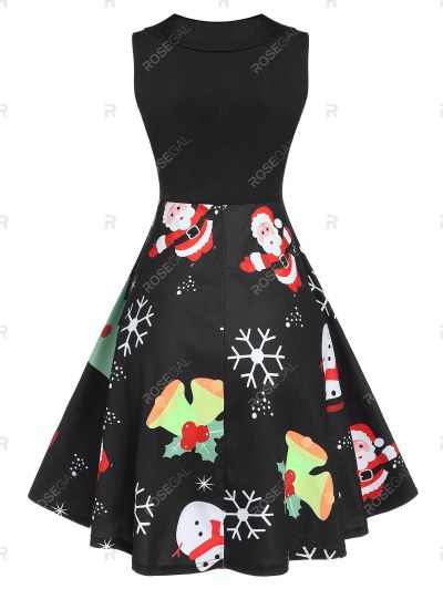 Christmas Tree Santa Claus Snowflake Print Sleeveless Flare Dress