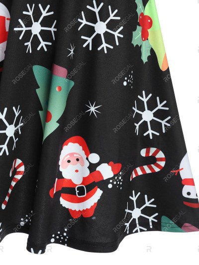 Christmas Tree Santa Claus Snowflake Print Sleeveless Flare Dress