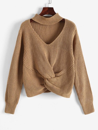 Chunky Knit Twisted Choker Sweater
