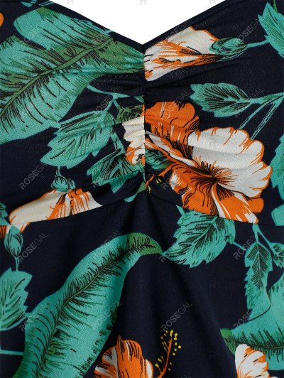 Cold Shoulder Tropical Flower Print T-shirt