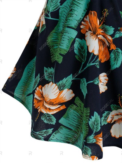 Cold Shoulder Tropical Flower Print T-shirt