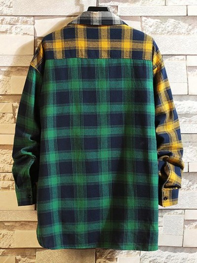 Colorblock Plaid Panel High Low Shirt