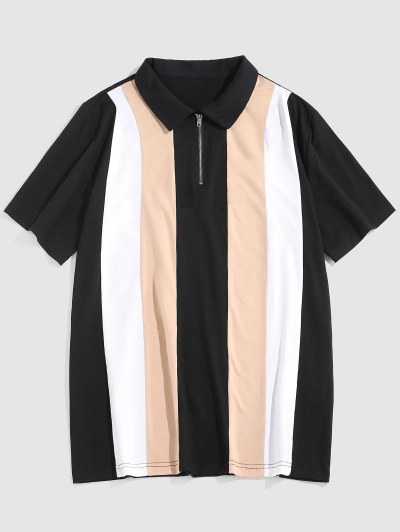 Colorblock Striped Quarter Zip Tee