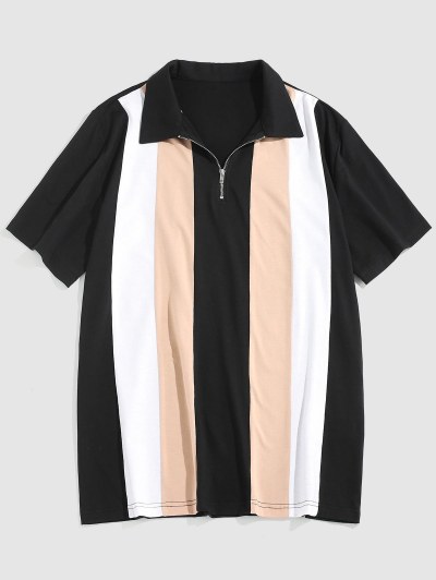 Colorblock Striped Quarter Zip Tee