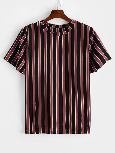 Colorblock Vertical Striped Print Short Sleeve T-shirt