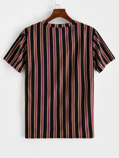 Colorblock Vertical Striped Print Short Sleeve T-shirt