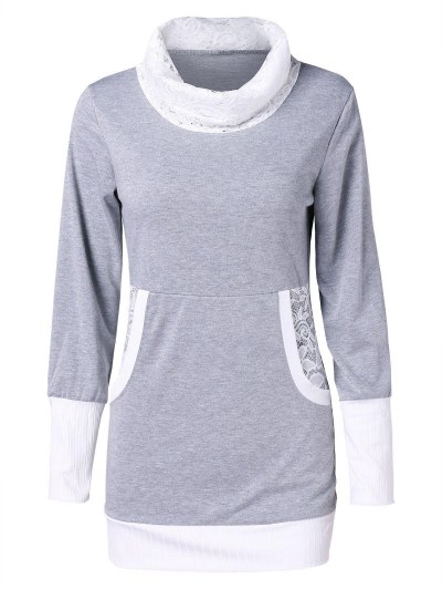 Contrast Trim Lace Panel Longline Sweatshirt