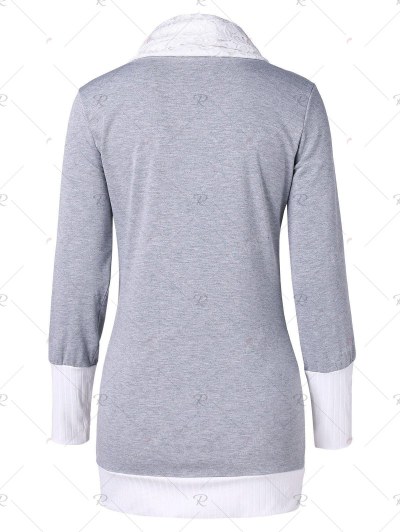 Contrast Trim Lace Panel Longline Sweatshirt