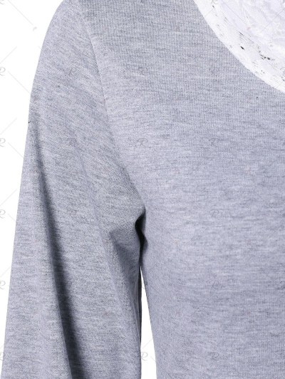 Contrast Trim Lace Panel Longline Sweatshirt