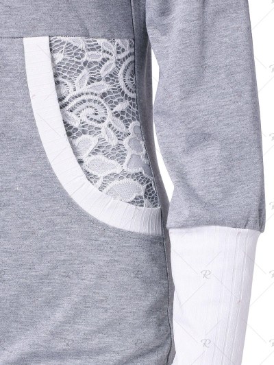 Contrast Trim Lace Panel Longline Sweatshirt