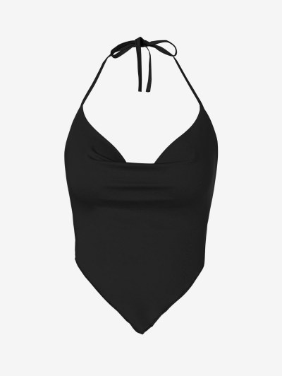 Cowl Front Tie Open Back Scarf Hem Top