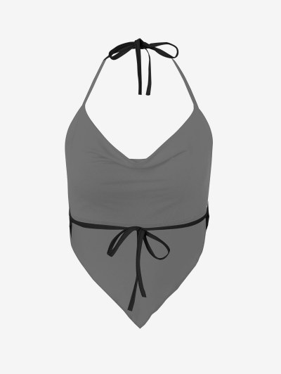 Cowl Front Tie Open Back Scarf Hem Top