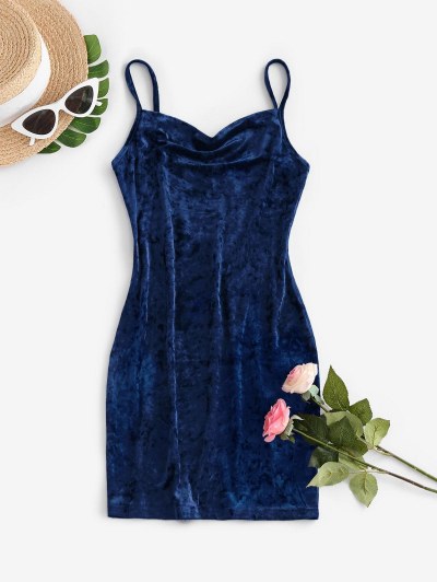 Cowl Front Velvet Mini Dress