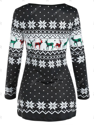 Cowl Neck Christmas Snowflake Elk Print Ruched T Shirt