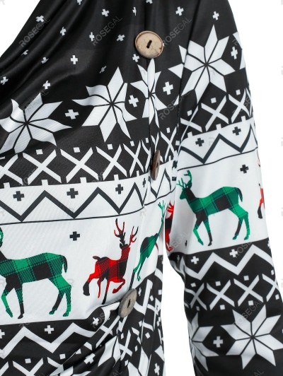 Cowl Neck Christmas Snowflake Elk Print Ruched T Shirt