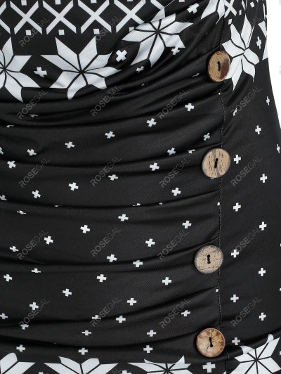 Cowl Neck Christmas Snowflake Elk Print Ruched T Shirt