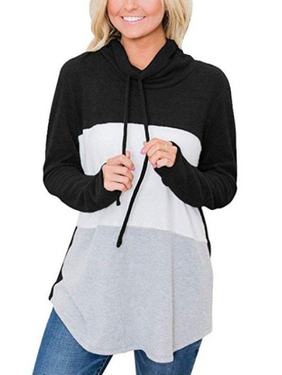 Cowl Neck Colorblock Jersey Sweatshirt
