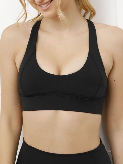Crisscross Top-stitching Solid Color Sports Bra