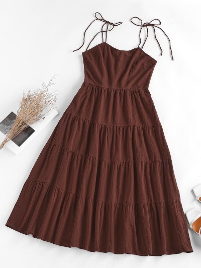 Cutout Tie Shoulder Tiered Dress