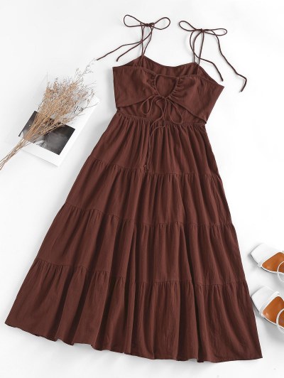Cutout Tie Shoulder Tiered Dress