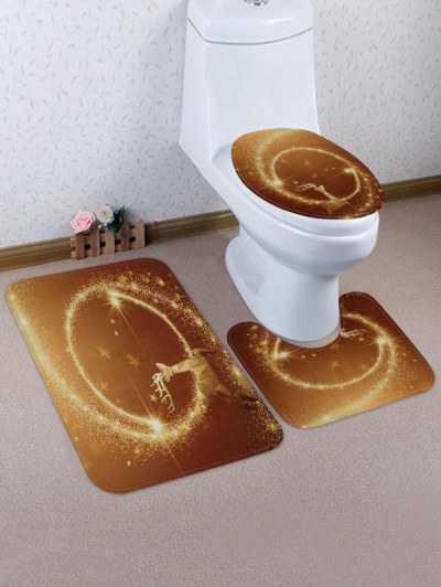 Deer Christmas Print 3 Pcs Bathroom Toilet Mat