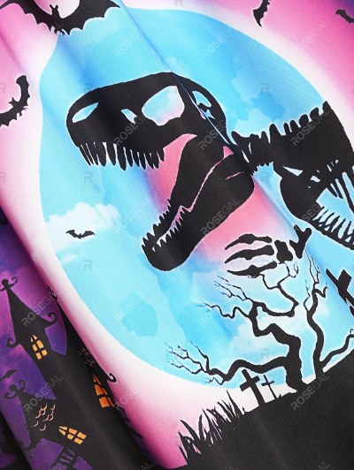 Dinosaur Bat Print Off Shoulder Halloween Dress