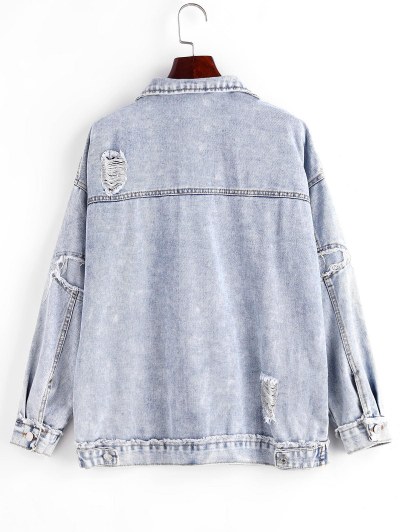 Distressed Frayed Button Up Denim Jacket