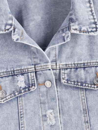 Distressed Frayed Button Up Denim Jacket